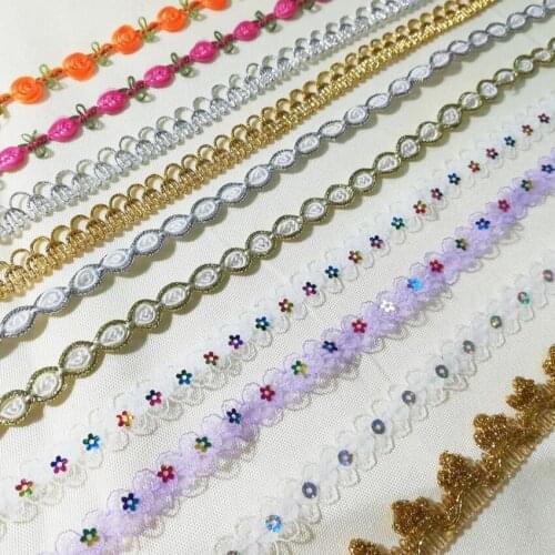 1M Latest Silver Gold Lace Fabric Ribbon Guipure Sequin Lace Ribbons Sewing Trimmings Clothing Decoration Sequin Fabric Trim F01