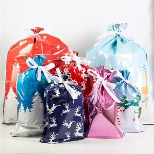 10/15pcs Christmas Gift Bags Xmas Snowflake Drawstring Bag Biscuit Candy Bags Party Favors Pouches Happy New Year Decorations