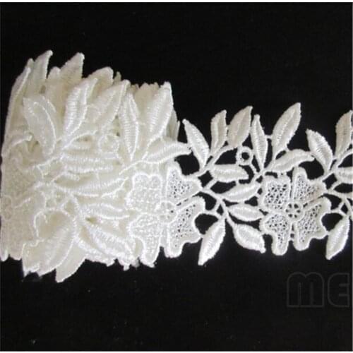 2 Yard White Polyester Flower Embroidered Lace Edge Trim Ribbon Applique Fabric Handmade DIY Sewing Craft Decoration Wedding