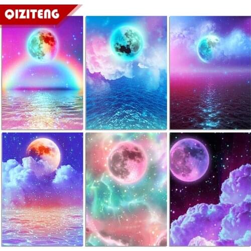 QIZITENG 5d Diamond Painting Dream Moon Landscape Full Square/round Diamond Embroidery Mosaic Craft Kit New Product Debut