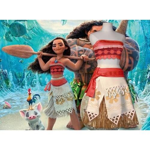 FREE SHIPPING 2016 New Movie Moana cosplay costume and dark brown cosplay wig +a wig cap