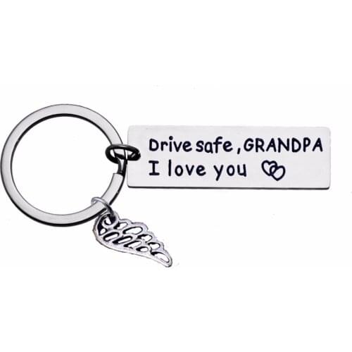 12PC/Lot Drive Safe Grandpa Keychain Angel Wing Charms Keyring For Family Granddad Grandfather Gifts Key Chains Rings Jewelry