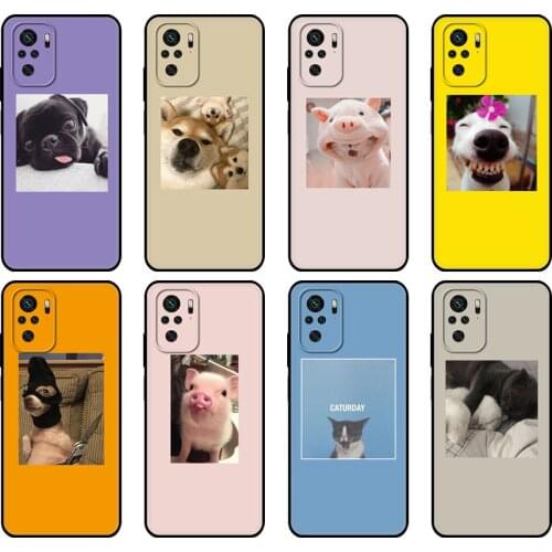 Black tpu Case For Xiaomi Redmi 9T Case Redmi Note 9T Note 10 Pro Case Cute animal dog and pig avatars