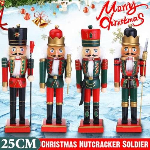 25cm Wooden Nutcracker Soldier Christmas Decoration for Home Handcraft Walnut Puppet Doll Christmas Party Holiday Gift Ornaments