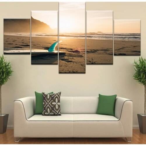 A surfboard on beach near sea seascape modern Wall posters Canvas Art painting For home living room decoration