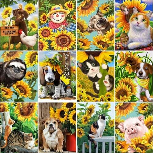 Evershine Diamond Painting Sunflower Cross Stitch 5D DIY Diamond Embroidery Cat Animal Mosaic Sale Rhinestone Picture Home Decor