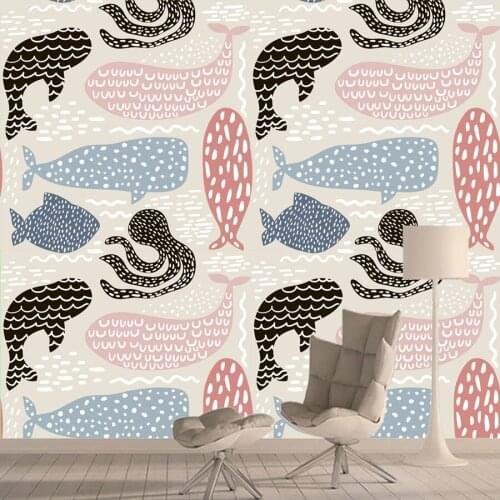 Photo Custom Wall Papers Home Decor Cartoon Sea World Animals Wallpapers for Bed Room Kids Non Woven Vinyl Murals Walls In Rolls