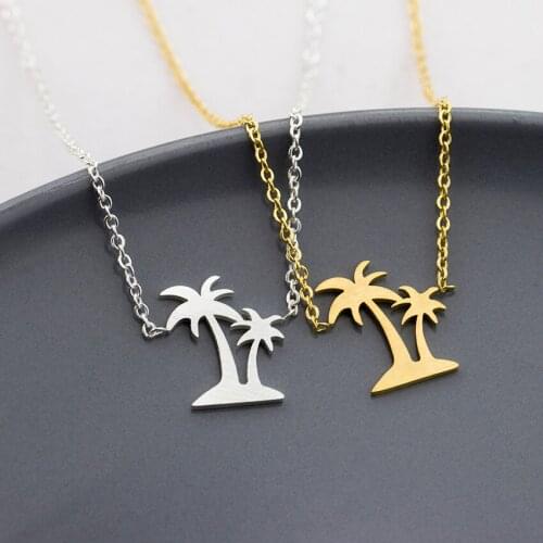 Hawaii State Holiday Palm Tree Pendant Necklace gold color Double Palm Beach Coconut Tree Necklaces Pendants Couples Jewelry