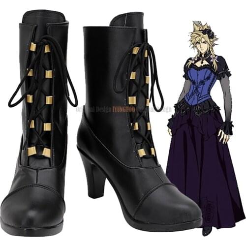 Cloud Strife High Heel Black Shoes Cosplay Final Fantasy 7 Remake Cloud Wedding Boots Custom Made for Unisex