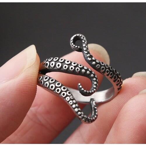 Retro Pirate Octopus Mens Ring Punk Biker Ring For Men Women Viking Stainless Steel Octopus Ring Opening Goth Accessories