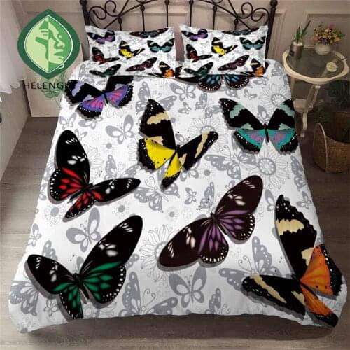 HELENGILI 3D Bedding Set Butterfly Print Duvet Cover Set Bedclothes with Pillowcase Bed Set Home Textiles #YC-190