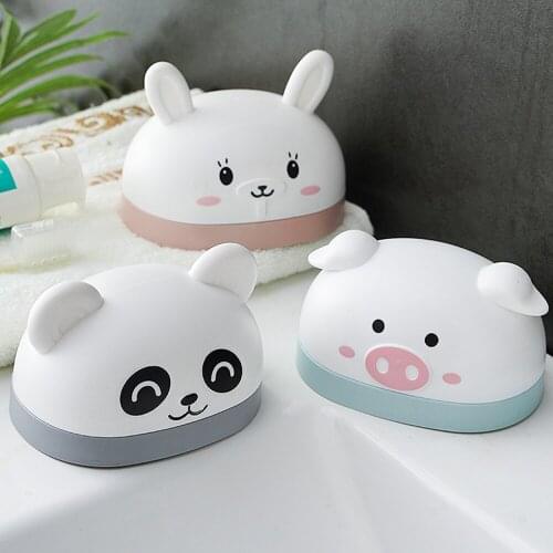 Bathroom Soap Dish Box Cute Kawaii Rabbit Panda Pig Cartoon Soap Holder Home Shower Travel Container Soap Tray Drainer Box