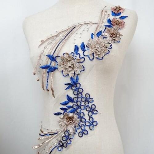 1 Pcs Hot pink 3D Flower Lace Applique Sequined Bodice Applique For Dress DIY Prom Dress Bridal Wedding Lace Patch Evening Gown