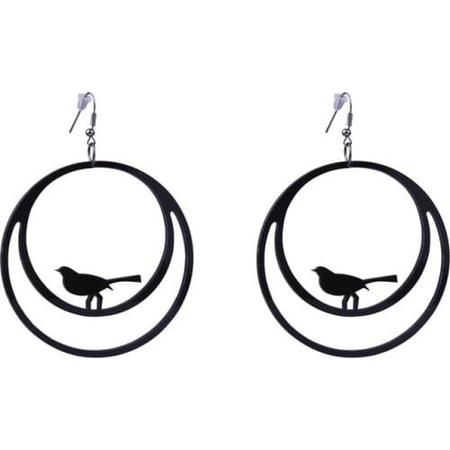 Trendy Black Two Circles Cute Birds Acrylic Earrings Fashion Elegant Big Round Holiday Drop Earrings For Women Gift E19052