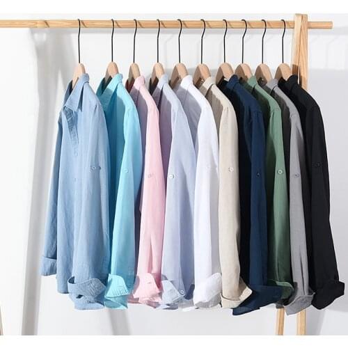 9027 Autumn Mens White Shirts Business Casual Workwear High Quality Cotton Linen Solid Color Oversized Male Blazer Blouse Daily