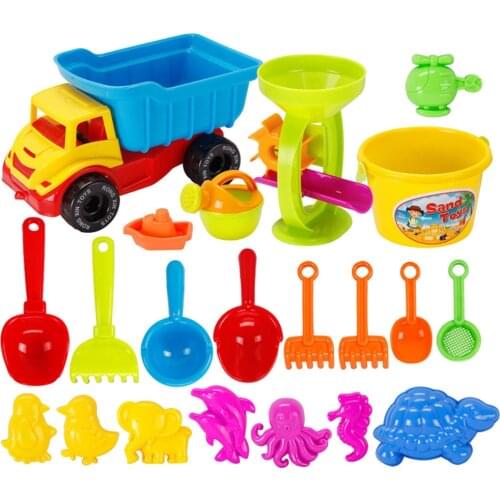 21 Pcs Kids Beach Sand Game Toys Set Including Shell Dolphin Shovels Rakes Truck Hourglass Kids Beach Pretend Role Play Toy Kit