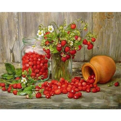 DIY Digital Painting By Numbers Package The Cherry jar oil painting mural Kits Coloring Wall Art Picture Gift frameless