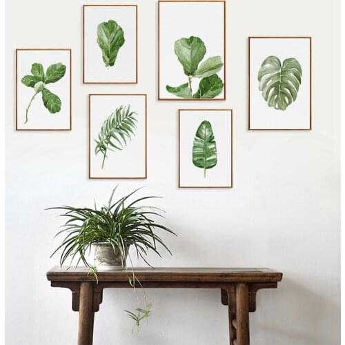 Watercolor Plant Leaves Poster Print Landscape Wall Art Canvas Painting Picture for Living Room Modern Minimalist Home Decor