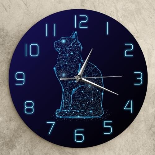 Kitty Wall Clock Cat In The Night Sky Abstract Wall Clock Modern Design Cat Minimalist Line Wall Art Living Room Home Decor Gift