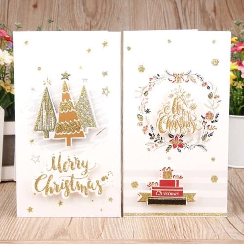 Gold Stamping Three Dimensional Greeting Card Foldable Message Envelope Blessing Happy New Year Xmas Family Stationery Gift