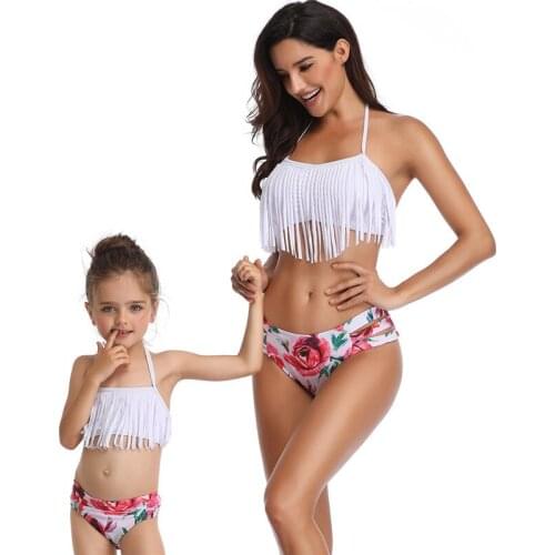 Family Matching Swimwear Mother Daughter Beach Bikini Woman Girls Summer Swimsuits Family Holidays Looks Mom Kids Beachwear