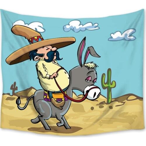 Donkey Cartoon Animal Desert Tapestry Wall Hanging Polyester Home Bedroom Decor Bedspread Beach Mat Blanket Yoga Mat Tapestries