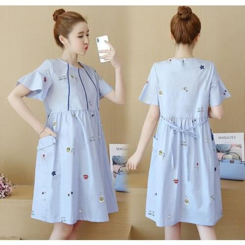 Pragnancy Dresses Summer Dress Korean Version White Maternity Dresses Medium-length Loose Short Sleeved Maternity Clothes