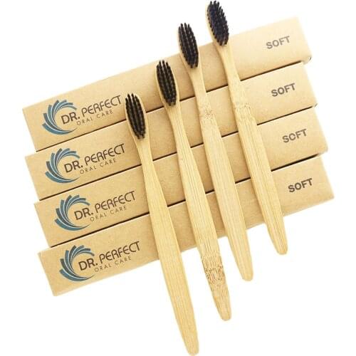 DR.PERFECT 100 Pieces/lot wooden soft Eco friendly Bamboo Toothbrush tongue scraper cleaning Oral Care Soft Bristle