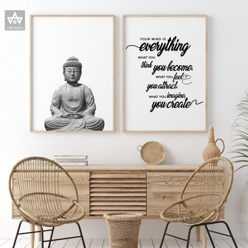 Zen Buddha Head Statue Poster Motivational Quotes Canvas Print Minimalist Wall Art Buddhism Pictures Painting Buddhism Modern