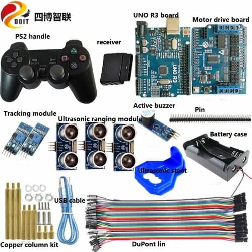 SZDOIT PS2 Wireless Controller Controls Automatic Tracking 3-Channel Ultrasonic Obstacle Avoidance Kit DIY for Arduino