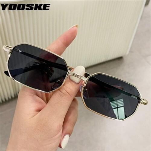 YOOSKE Small Frame Vintage Sunglasses Men Luxury Polygon Metal Sun Glasses for Women Brand Designer Classic Black Eyewewr UV400