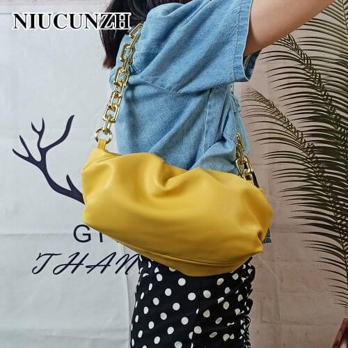 NICUNZH PU Leather Womens Designer Handbag Shoulder Bag Women Cross Body Bag Solid Color Pleated Tote Bag 2021 Armpit Bag White