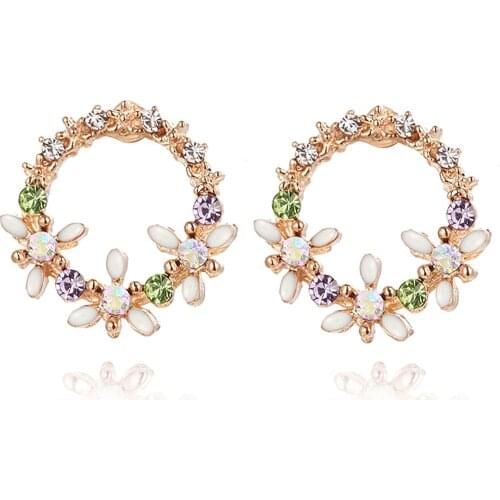 Earrings For Women Color Flower Hoop Round Circle Crystal Earrings Gift For Wedding Jewelry Boucle Oreille Femme Bijoux Femme