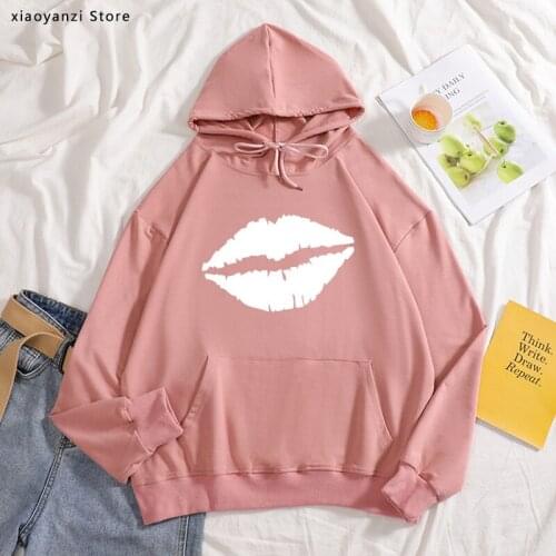 Pretty and cute Red white black Lips Print Women hoodies Casual sweatshirts Ladies 4 colours pullovers