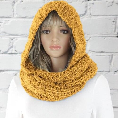 Womens New Fashion Hooded Scarf European And American Style Autumn Winter Casual Warm Soft Knitted Solid Color Hooded Scarves