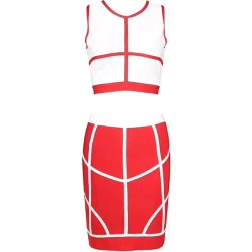 Ladies Bandage Party Dresses 2020 Sleeveless 2 Piece Bandage Set Bodycon Sexy Celebrity Bandage Dress Mini Club High Quality