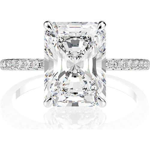 100% 925 Sterling Silver 8x11mm Luxury Emerald Cut Very Shiny Synthetic Diamond Female Senior Wedding Ring