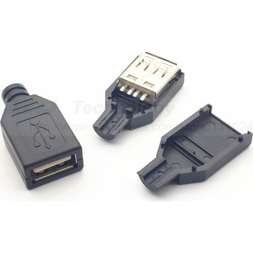 New 10pcs Type A Female USB 4 Pin Plug Socket Connector With Black Plastic Cover Hot Sale