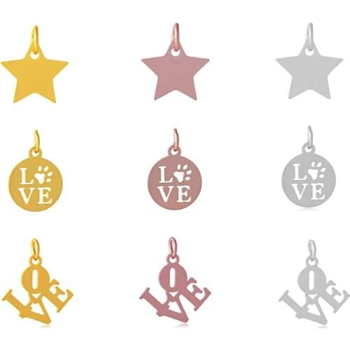 10pcs Stainless Steel Pendants Flat Round with Sun/with Word Love/Star/ Word Love Charms for Jewelry Making Necklace F60