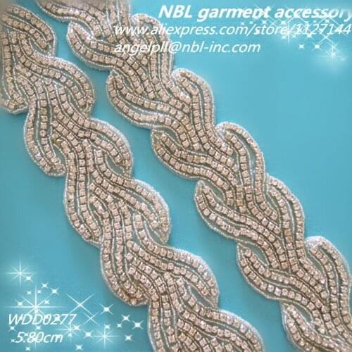 10 yards) Wholesale hand sew bridal beaded applique rhinestone trim iron on for wedding dress sash DIY iron on WDD0277