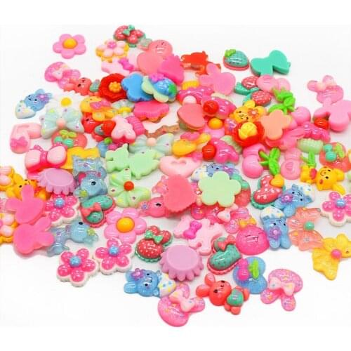 100PCS Flowers/Animals/Fruits Mixing flatback Resin Cabochons Scrapbook Craft DIY Embellishments decor Headwear accessories