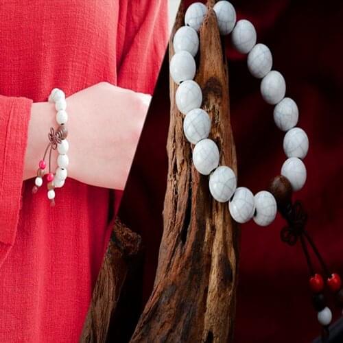 Beatuiful White Round Bead Ceramic Bracelet Ceramic Ice Crack Bracelet Bangles Hand String Bangle Pretty Womens Fashion Jewelry