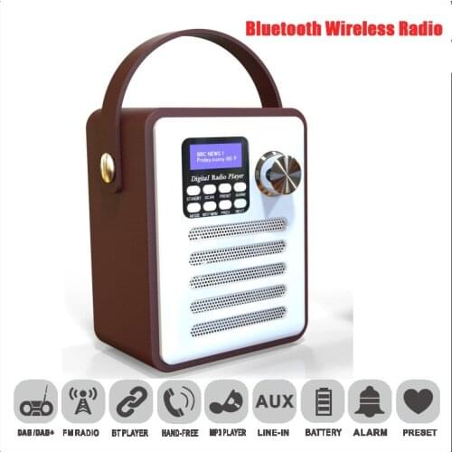 Bluetooth Speaker Portable Radio Wooden Handheld Digital FM Receiver Wireless Radio Rechargeable FM/TF Card/U Disk/Alarm Clock