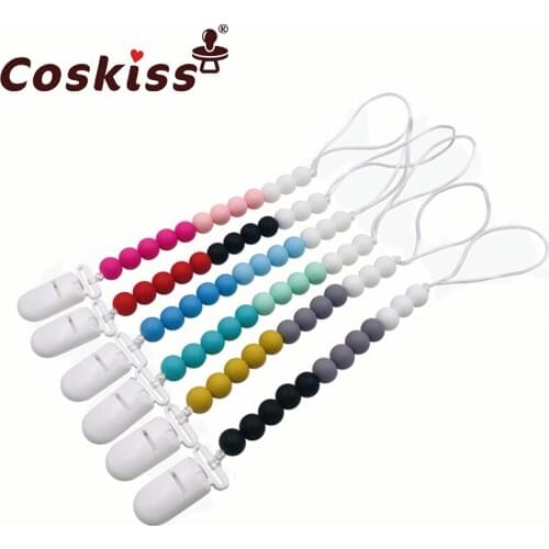 Baby Teether Pacifier Chain Organic Teether Natural Teething Grasping Toy Silicone Beads Toddler Teether Newborn DIY Baby Gift