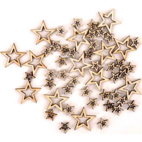 Wooden Hollow Star Shape Scrapbooking Embellishments Craft Handmade Home Wedding Decoration Accessory DIY 10-20mm 50pcs