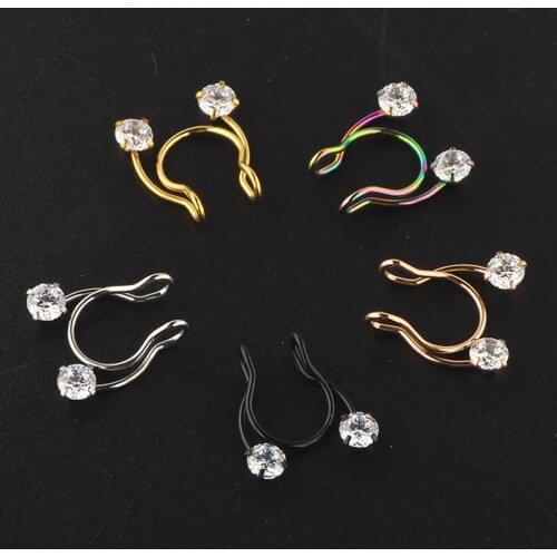 Fanpeijy 1/5pcs 20g Fake Nose Rings Stainless Steel CZ Septum Lip Hoop Ear Studs Cartilage Tragus Helix Body Piercing Jewelry