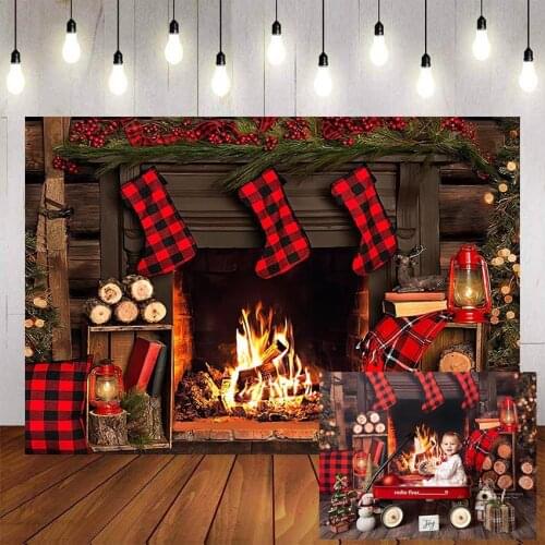 Mehofond Merry Christmas Photography Background Christmas Tree Socks Fireplace Retro Backdrop Decor Photo Studio Backdrop