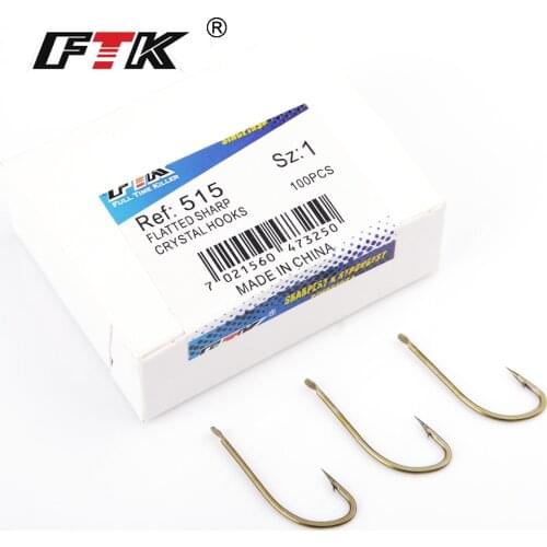 FTK Flatted Sharp Barbed Fishhook 100pcs/lot size1#-size10# Fishing Hook High Carbon Steel Fishhooks Tackle Outdoor Sports