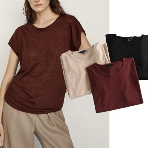 Jenny&Dave T Shirt Women Harajuku Tshirt England Office Lady Solid Simple Linen Casual Summer Camisetas Verano Mujer 2021 Tops