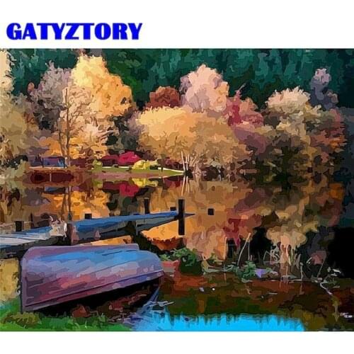 GATYZTORY Painting By Numbers Kits Winter Tree And River Landscape Oil Picture By Number 40x50cm Diy Framed On Canvas Wall-art